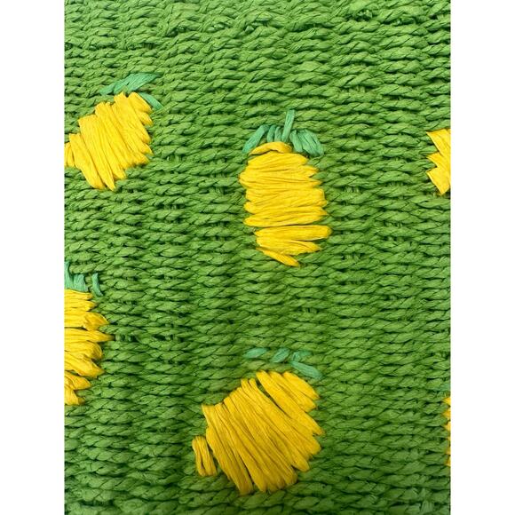 Anthropologie Raffia Green Yellow Lemon Embroidered Beachy Fruit Bucket Bag - Picture 3 of 7